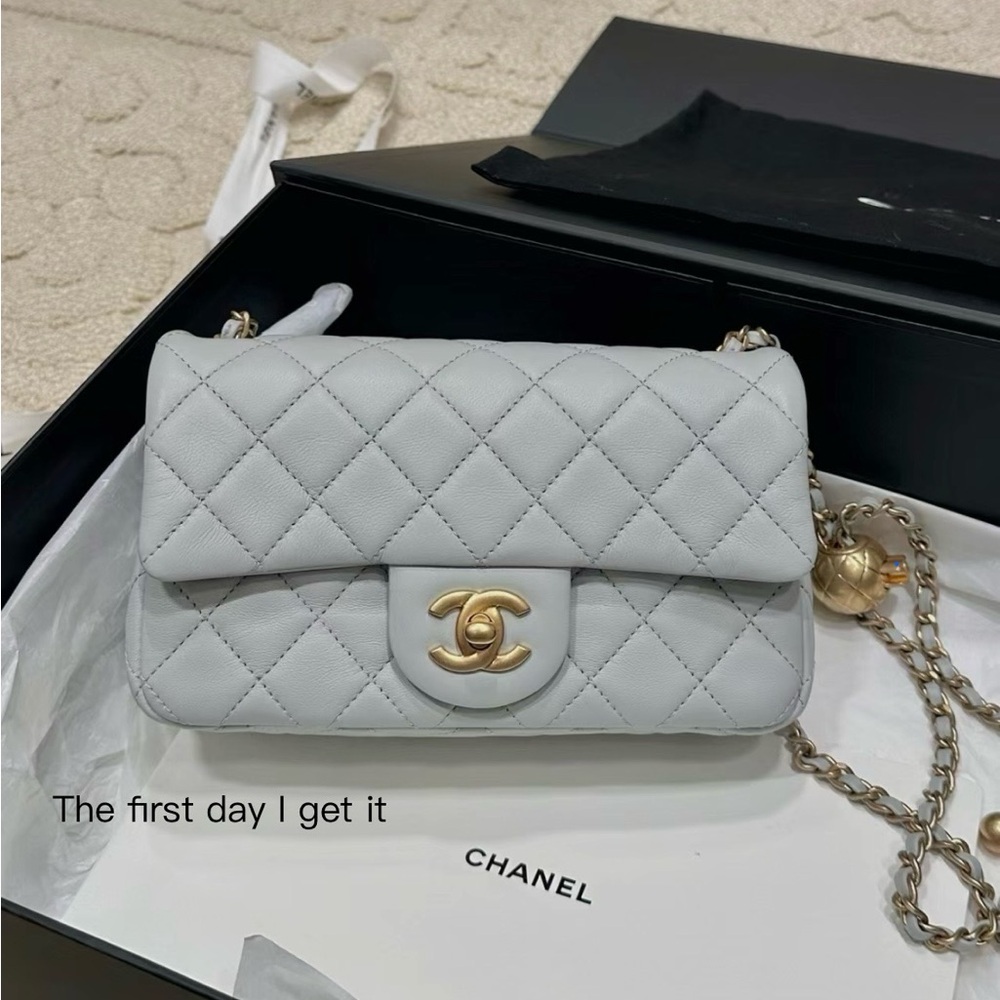 Next up: Chanel mini CF with gold ball blue grey